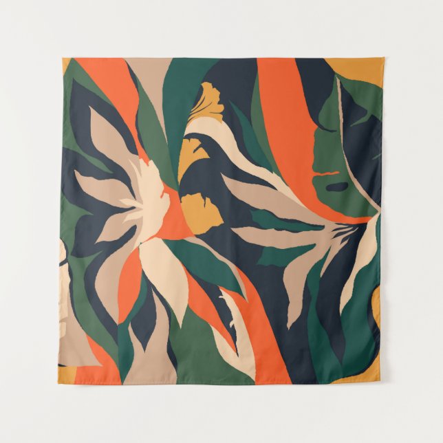 Tenture Modern exotic jungle plants illustration pattern.  (Devant)