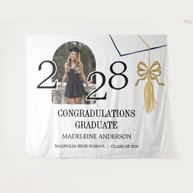 Tenture Modern Graduation Cap  and Tassel Gold Photo (Devant (Horizontal))