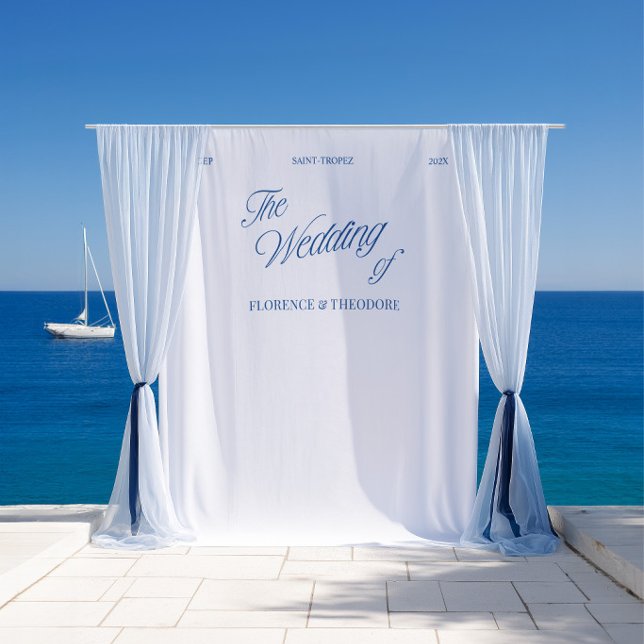 Tenture Modern Minimalist Classic Blue Script Wedding (Modern Minimalist Classic Blue Script Wedding Tapestry)