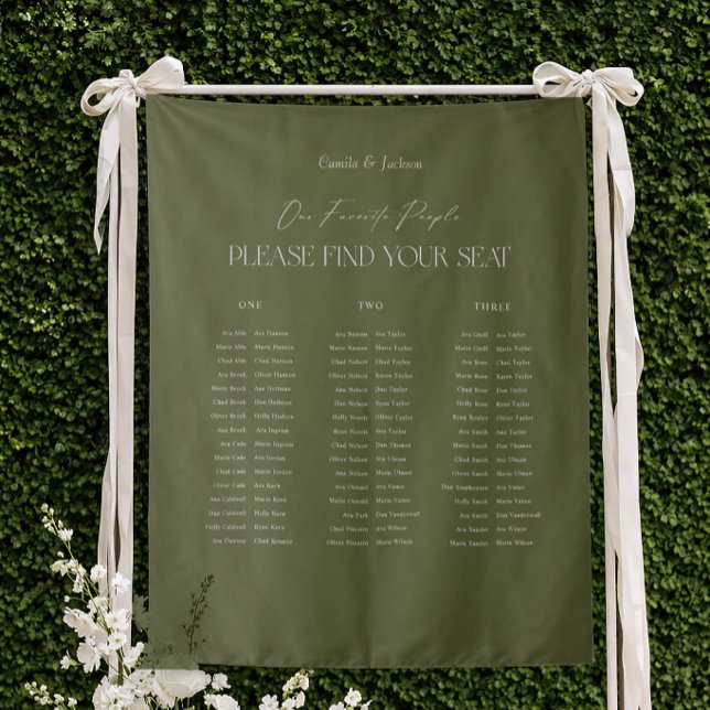 Tenture Modern Olive Green Wedding Seating Chart Fabric (Créateur téléchargé)