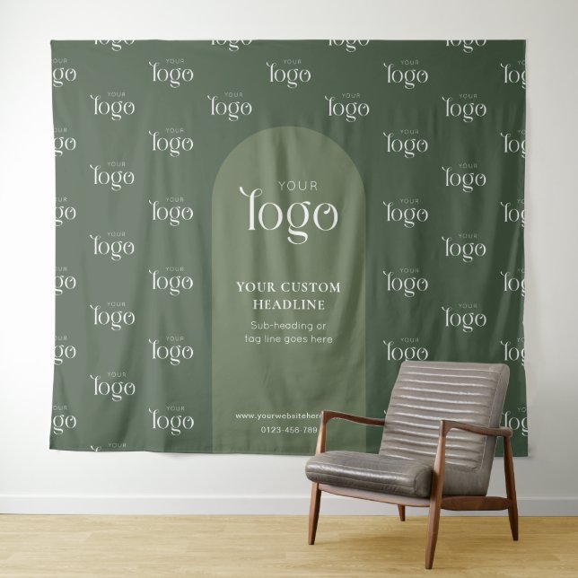 Tenture Modern Sage Green Boho Logo Step Repeat Event (En situation (horizontale))