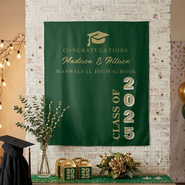 Tenture Moderne Écriture Or Vert Émeraude Double Diplôme (Créateur téléchargé)