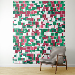 Tenture Moderne Gras Rouge et Vert Noël Mondrian