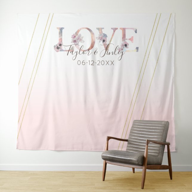 Tenture Moderne LOVE Rose Tendre Fond pour Selfie Mariage (En situation (horizontale))