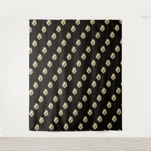 Tenture MODERNE Mandala PETITES LIGNES - YEUX D'OR NOIR (Devant)