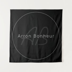 Tenture Moderne Noir & Gris Nom et Monogramme Cool