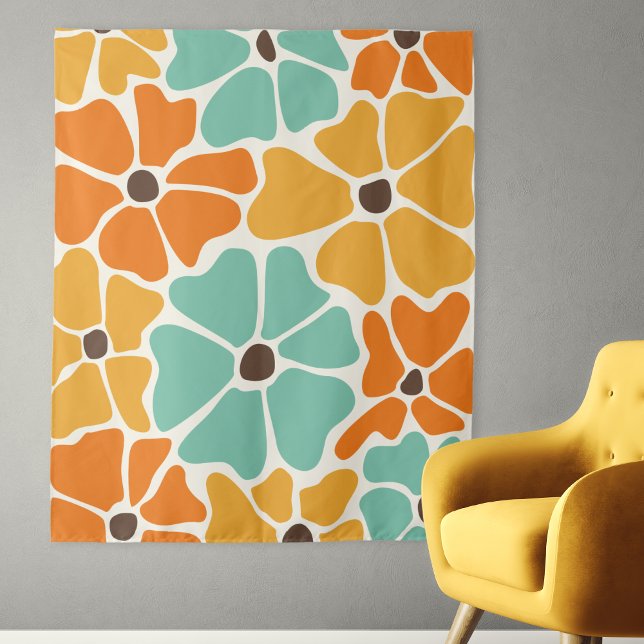 Tenture Moderne Rétro Floral Mid-Century (Mid Century Modern Retro Mod Floral Tapestry wall hanging party backdrop decoration dorm room decor)