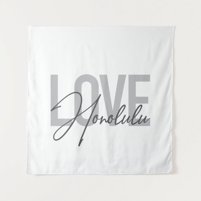 Tenture Moderne, simple, design urbain cool Love Honolulu (Devant)