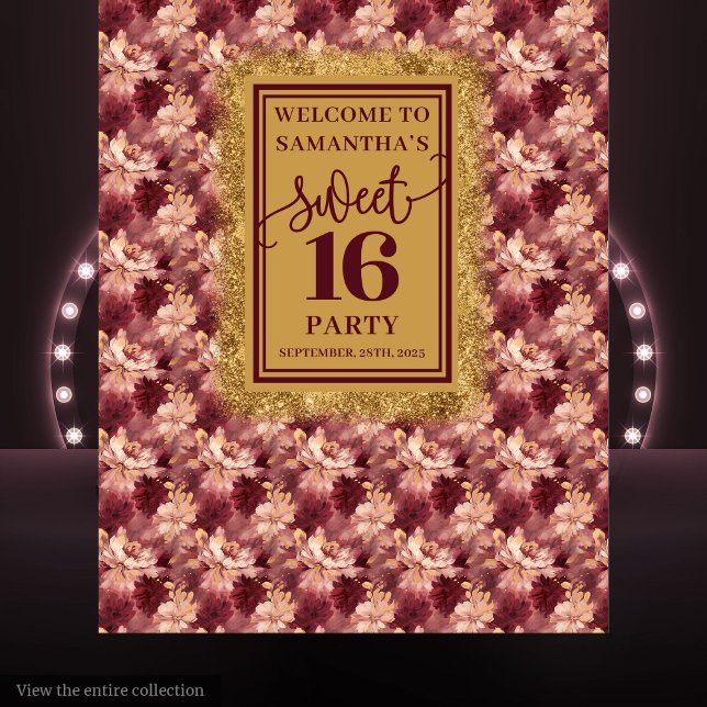 Tenture Moderne Sweet 16 Blush Burgundy Gold fond (Modern Sweet 16 Blush Burgundy Gold Backdrop)