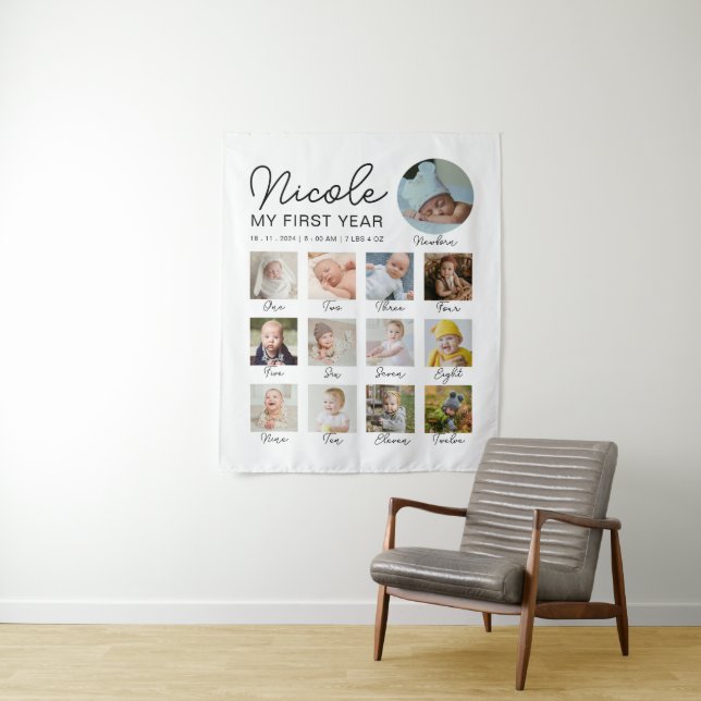 Tenture Mon bébé, la première année, 12 mois, collage phot (En situation)