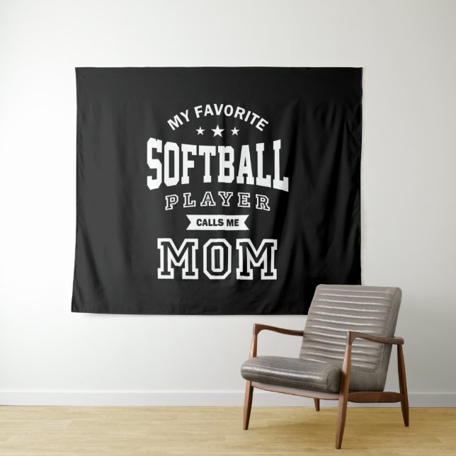 Tenture Mon Joueur De Softball Favori M'Appelle Maman (En situation (horizontale))