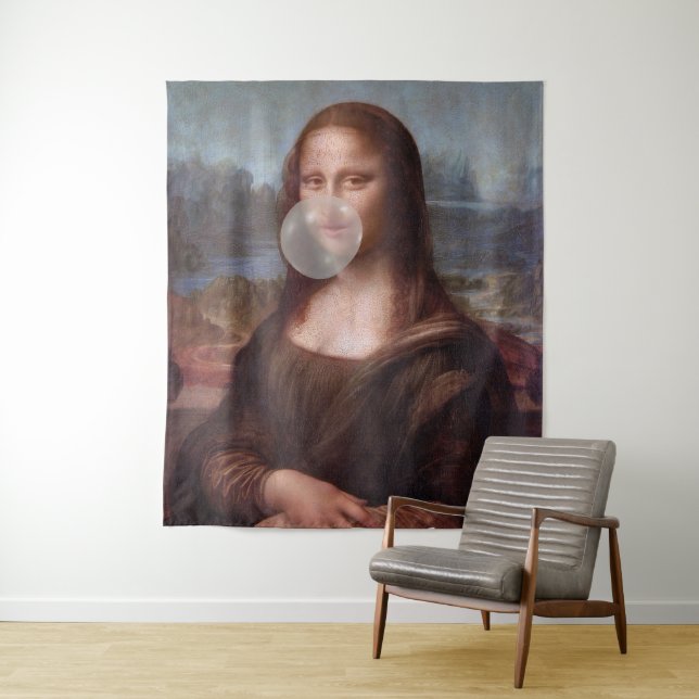 Tenture Mona Lisa soufflant un gros bubble gum  (En situation)