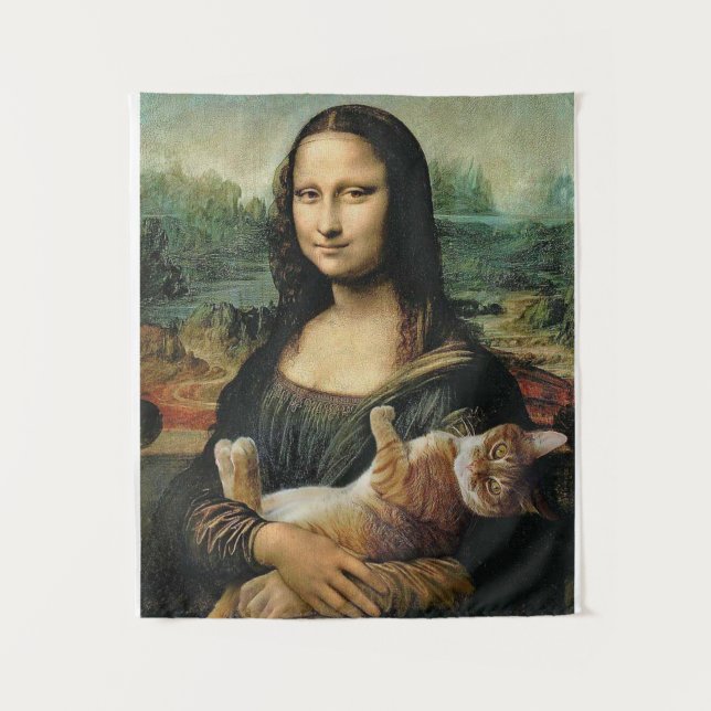 Tenture Mona Lisa tenant son art de chat Leonardo da Vinci (Devant)