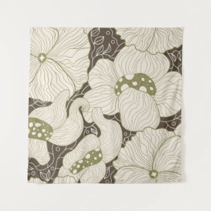 Tenture Monochrome flowers outline stylised elegant flower