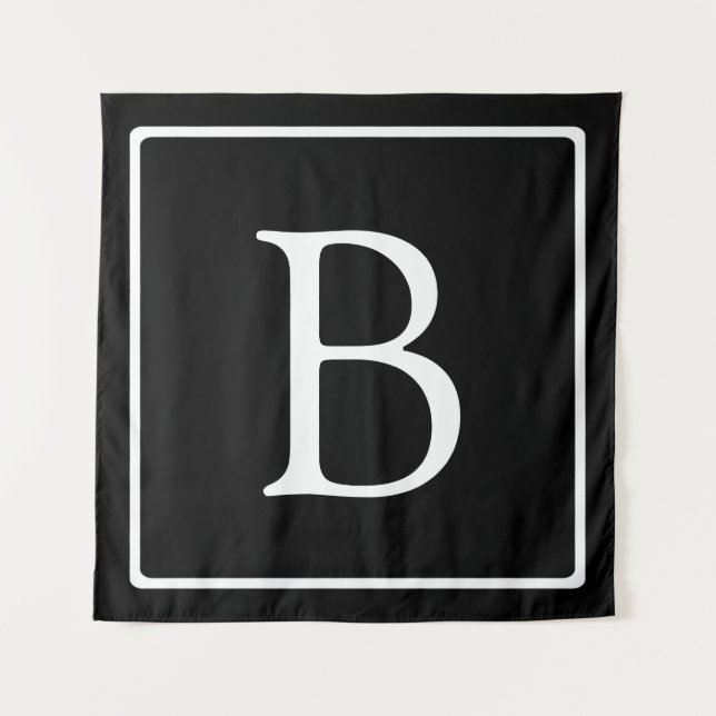 Tenture Monogramme Classique Simple | Noir avec Texte Blan (Devant)