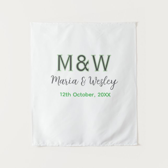 Tenture Monogramme couple gris vert moderne romantique dat (Devant)