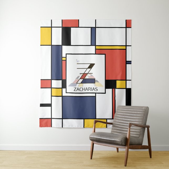 Tenture Monogramme d'art néoplasticiste charmant. Lettre Z (En situation)