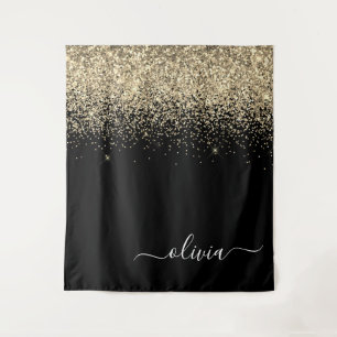 Tenture Monogramme de nom girly en script paillettes or no