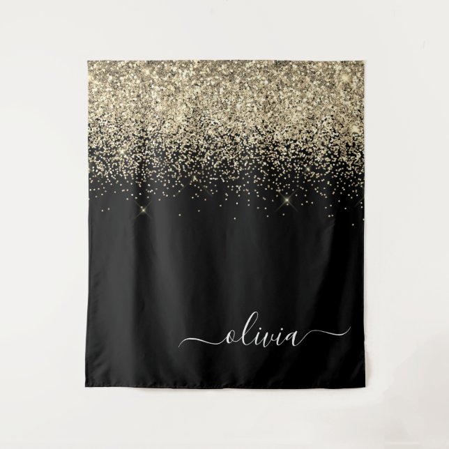 Tenture Monogramme de nom girly en script paillettes or no (Devant)
