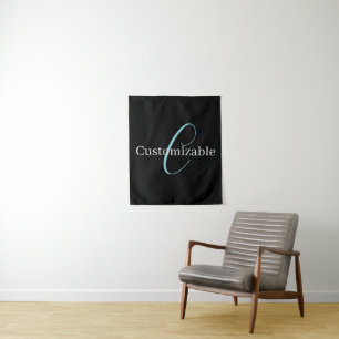 Tenture Monogramme de script cursif éditable Noir Bleu Bla