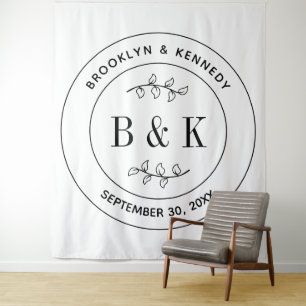 Tenture Monogramme du nom du couple de mariés floral botan