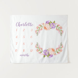 Tenture Monogramme floral aquarelle photo d'étape bébé