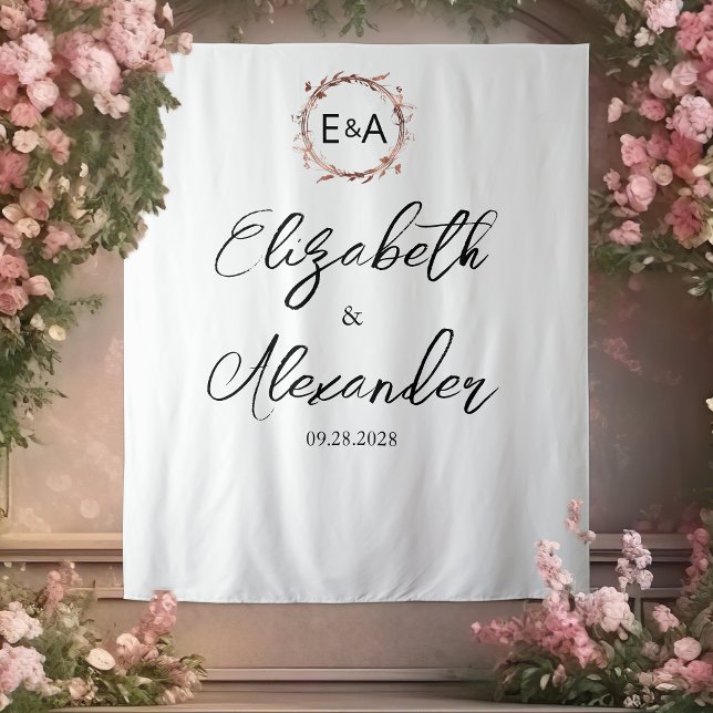 Tenture Monogramme Floral Calligraphie Mariage Arrière-pla (Créateur téléchargé)