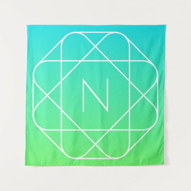 Tenture Monogramme Géométrique Cool | Dégradé Bleu & Vert  (Devant)