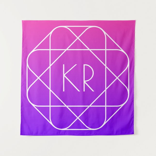 Tenture Monogramme géométrique cool | Magenta Violet Pourp (Devant)