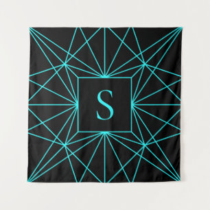 Tenture Monogramme Initial   Motif Géométrique Turquoise