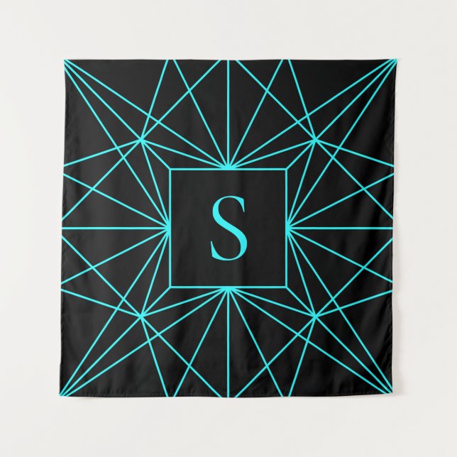 Tenture Monogramme Initial | Motif Géométrique Turquoise (Devant)