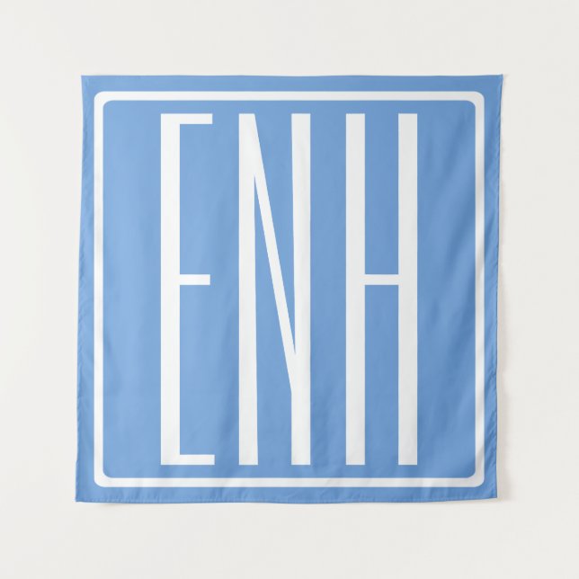 Tenture Monogramme Initiales 3 Modernes Gras | Bleu Clair (Devant)