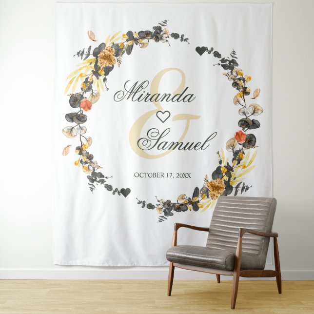 Tenture Monogramme Mariage Golden Noir de luxe (En situation)