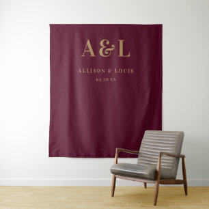 Tenture Monogramme mariage minimaliste or Bourgogne