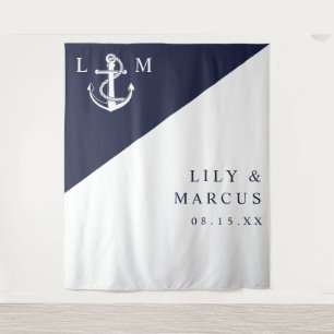 Tenture Monogramme marine bleu marine Mariage photo fond d