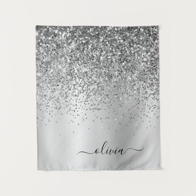 Tenture Monogramme métallisé pailleté argenté Nom Glamour (Devant)