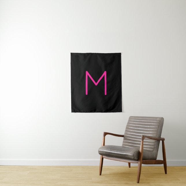 Tenture Monogramme moderne éditable rose et noir (En situation)