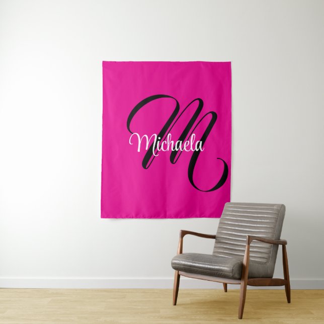 Tenture Monogramme moderne minimaliste nom initial rose ch (En situation)