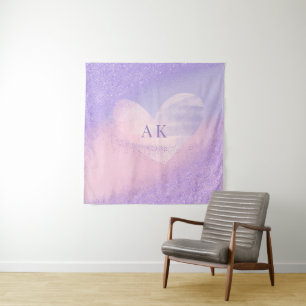 Tenture Monogramme Purple Pink Gradient Coeur