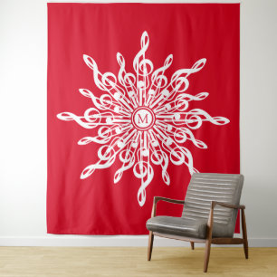 Tenture Monogramme rouge de Noël G-Clef Snowflake