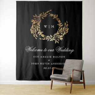 Tenture Monogramme traditionnel Noir Crest Mariage classiq