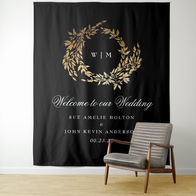 Tenture Monogramme traditionnel Noir Crest Mariage classiq (En situation)