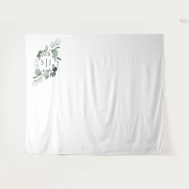 Tenture Monogramme vert moderne Mariage Photo fond (Devant (Horizontal))