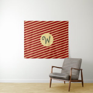 Tenture Monogramme Vintage Golden Stripes sur rouge
