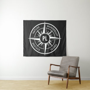 Tenture Monographie d'emblème de compas noir et blanc