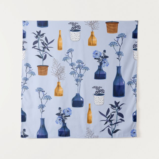 Tenture Monotone de fleurs modernes et vase, pot avec bot (Devant)