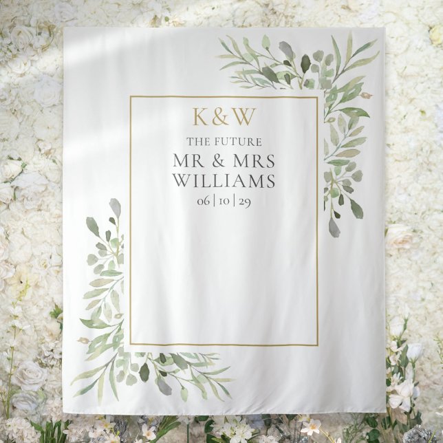 Tenture Monsieur Madame Monogramme Feuillage Décor de Phot (Mr Mrs Monogram Greenery Couples Shower Photo Prop Tapestry)