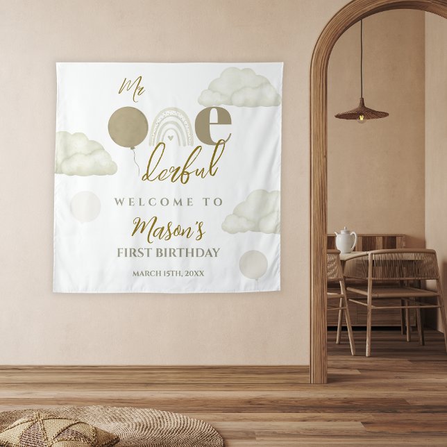 Tenture Monsieur Onederful Cloud Dream Boho Neutral 1er An (Créateur téléchargé)