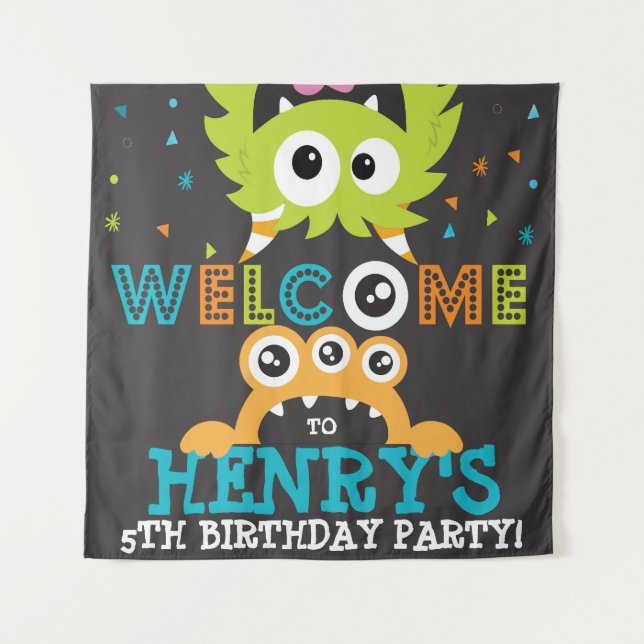 Tenture Monster Anniversaire Fête Personnalisée Contexte (Devant)