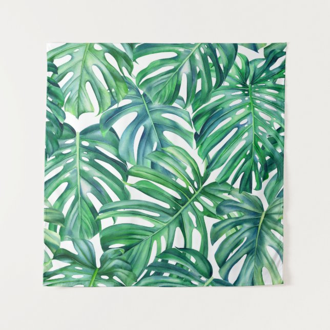 Tenture Monstera Feuilles : Aquarelle Motif Jungle. (Devant)
